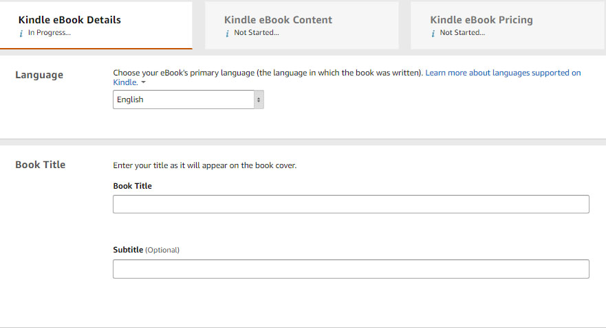 Choose langauge and book title on kindle page