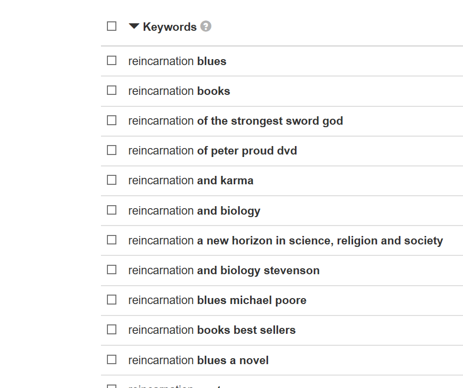 keyword suggestions for amazon books
