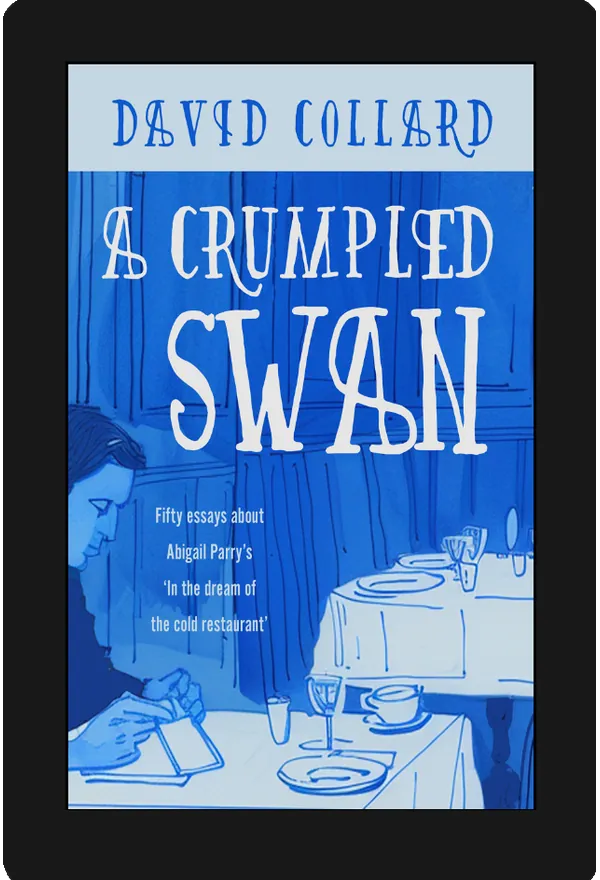 A Crumpled Swan by David Collard — essay collection formatted for Kindle, displayed on an e-reader