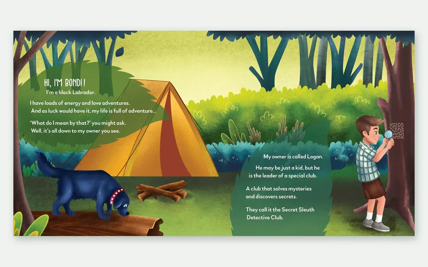 Children's picture book formatted as a fixed layout ebook, story text placed over a full-bleed two-page illustration