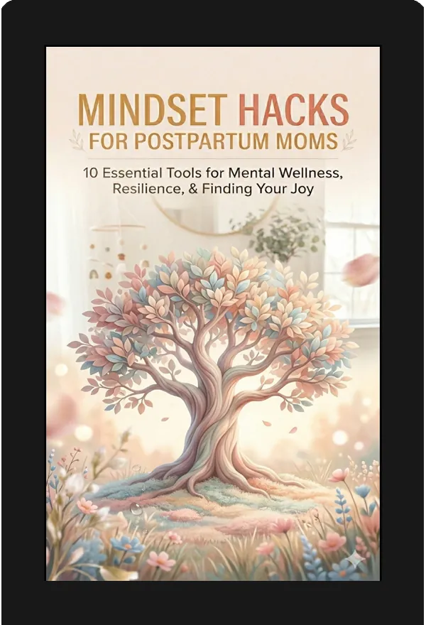 Mindset Hacks for Postpartum Moms — wellness guide converted to Kindle format, shown on an e-reader