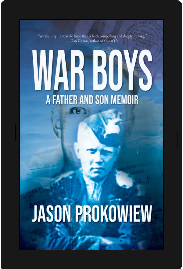 War Boys: A Father and Son Memoir by Jason Prokowiew — memoir converted to Kindle, shown on an e-reader
